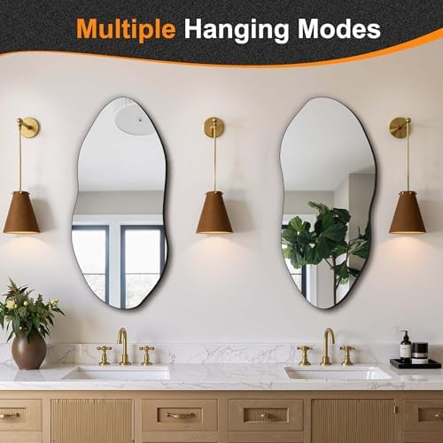 Delma Irregular Wall Mirror, 32"x14" Slim Vertical Wavy Design | Frameless, Entryway, Hallway & Bathroom, Modern Boho, Wall-Mounted