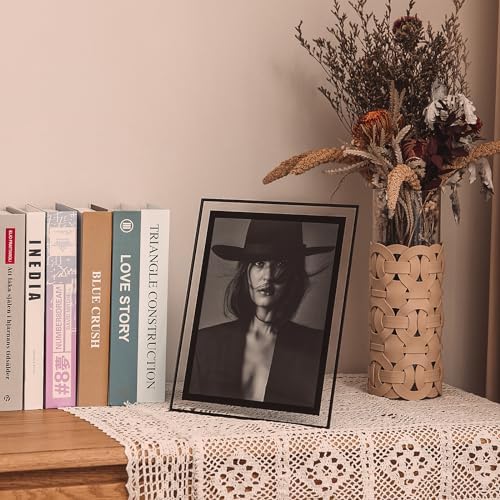 4x6 Picture Frames Set of 4, Black Glass Photo Frame,for Wall Mount or Tabletop Standing, Gift Picture Frame, Horizontally or Vertically (4x6, Black or Sparkling silver Randomly)