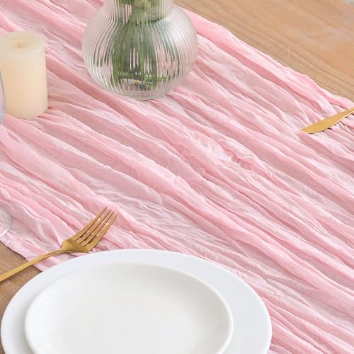 Asee'm 12pcs Blush Pink Cheesecloth Table Runner Summer 10FT Gauze Sheer