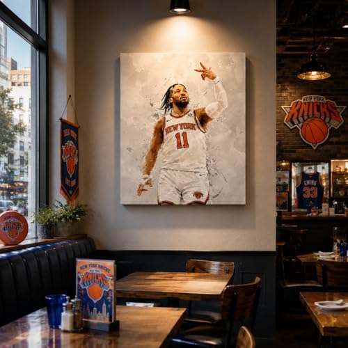 Jalen Brunson Basketball Canvas Wall Art, Sports Player Poster, 16x20 Inch | Abstract splash ink athletic artwork, motivational sports wall decor for teen boys room, bedroom, living room, gym or office