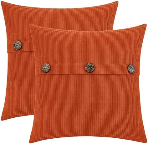 HWY 50 Burnt Orange Chenille Throw Pillow Covers 22x22 Inch Buttons