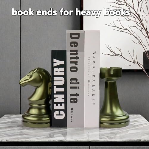 jinhuoba Decorative Bookends Chess Bookends, Aeneous Heavy Book Ends Stopper, Modern Book Ends for Shelves Office Home Desk Bookrack, 7"(L) x4(W) x7(H), 1Pair/2Piece