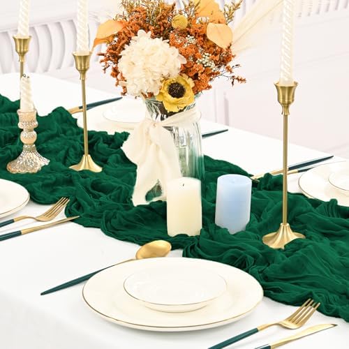 10 Pack Emerald Green Cheesecloth Table Runner Long,21.5 x 120 Inch