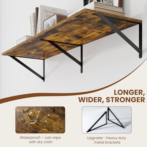 Heimlove 40W x 12D Deep Floating Shelves Set of 2 Rustic Brown
