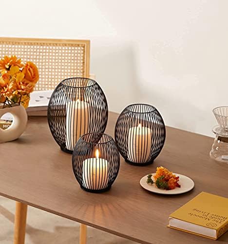 OLEEK Outdoor Candle Holder Decor Set - Black Candle Holder - Candles Holders for Table Centerpiece - Hurricane Candles Holder for Pillar Candles Cage Candle Holders Black Wire Decorative