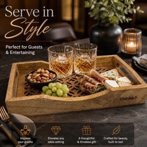 Natural Wooden trays, Serving Bowl for Salad, Veggies and Fruits, Large Deep for Family, Party (Lattice Design)