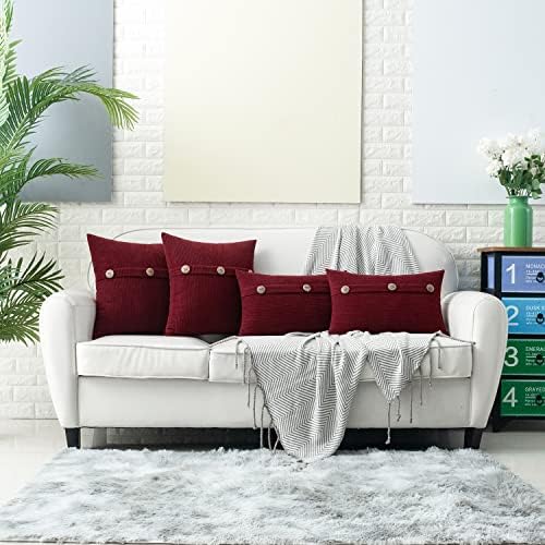 HWY 50 Burgundy Red Chenille Throw Pillow Covers 12x20 Inch Buttons