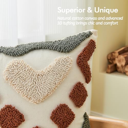 lifein 18x18 Pillow Covers-Throw Pillow Cover Tufted Boho Jacquard Pillow Covers Farmhouse Decorative Pillow Cover Pillow Cases for Gift Couch Sofa Bed Chair Living Room Home Decor