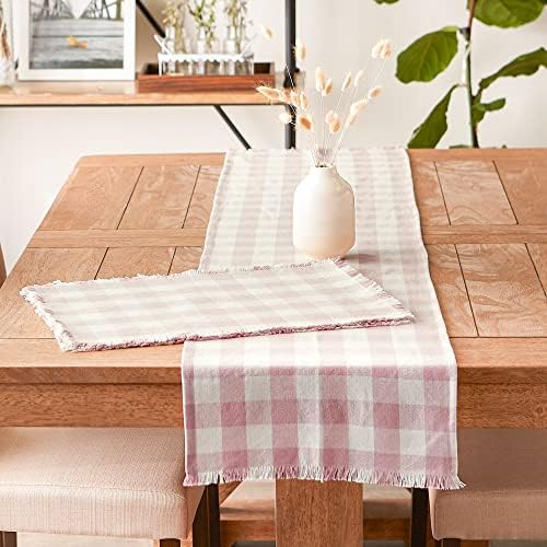 DII Heavyweight Fringed Check Tabletop Collection, Placemat Set, 13x19, Pale Mauve, 6 Piece