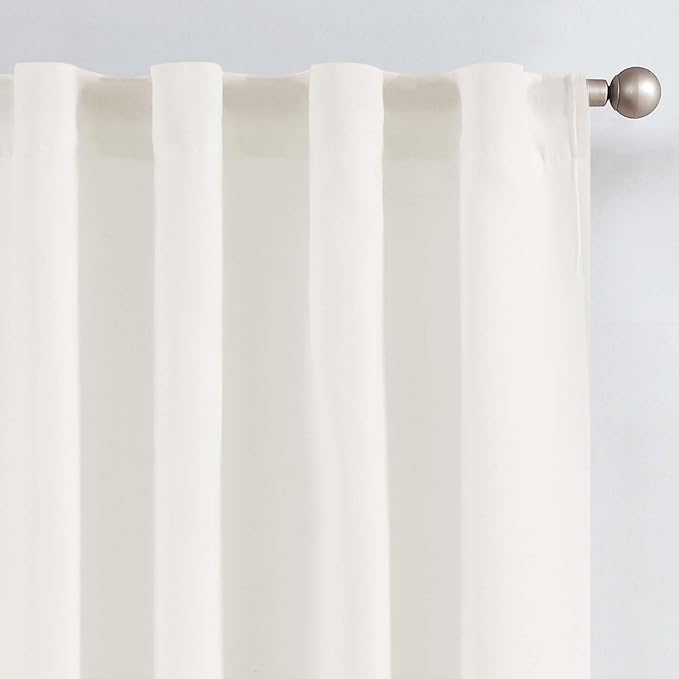 jinchan Lined Linen Curtains Privacy Back Tab 38x96 Inch 2 Panels Set White | Light Filtering Curtains with White Privacy Liner, Cottage Core Farmhouse Curtains for Living Room, Rod Pocket 96 Inch Length