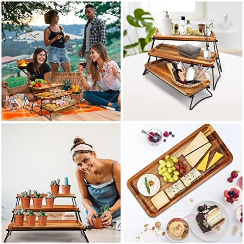 Manspdier Middle Size 3 Tier Cupcake Stand & Towers Serving Tray for Party, Acacia Wooden Dessert Table Display Set, Decorative Tiered Decor Small Chees Charcuterie Boards Rustic Wood Platters Trays