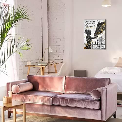 Rustic Religious Horse Wall Art Horse with Girl Picture Inspirational Painting Horse Gifts for Girls Framed Modern Artwork for Girls Bedroom Home Decor 16x20 inch