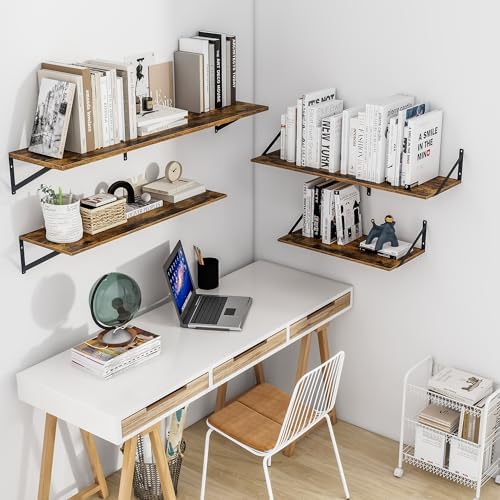 Heimlove 24W x 12D Deep Floating Shelves Set of 2 Rustic Brown