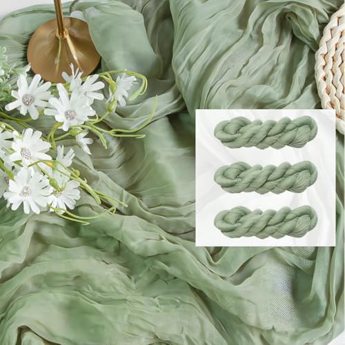 FEXIA 3Pcs Sage Green Cheesecloth Table Runner for Baby Shower Decoration