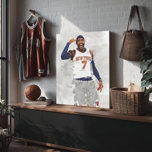 Carmelo Anthony Basketball Canvas Wall Art, Sports Player Poster, 8x10 Inch | Abstract splash ink athletic artwork, motivational sports wall decor for teen boys room, bedroom, living room, gym or office
