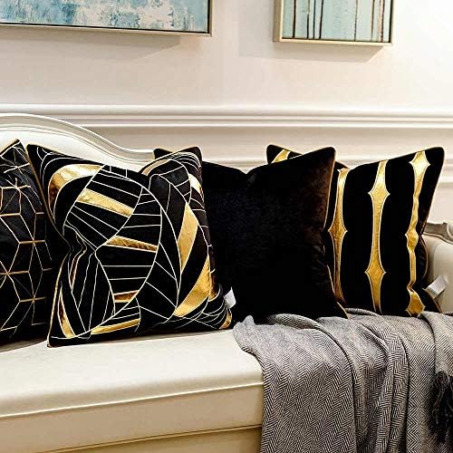 Avigers Throw Pillow Cover 20 x 20 Inch, Black，Gold, Velvet, Hidden Zipper