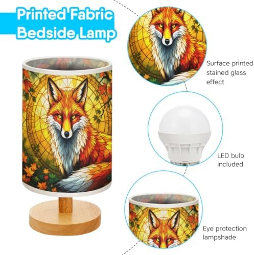 Butterfly Table Lamp LED 3-Color Pressed Bedside, Shade Lamp with Wood Base for Bedroom Living Room Desk Office TL01 (Fox Table Lamp)