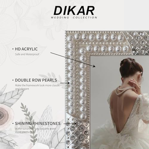 DIKAR 5x7 Picture Frame with Pearl and Crystal Decor for Wedding Photo, Ornate Frame Silver Plated for Tabletop Display