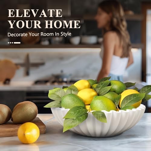 YMXYJM Large Decorative Bowl, Modern Handicraft Bowls for Home Decor, Decorative Fruit Bowl for Kitchen Counter, Ruffle Bowl Decor, Stylish Key Bowl for Entry Table, White
