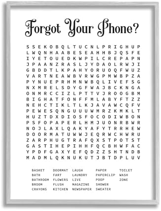 Stupell Industries 'Phone Crossword Puzzle Bathroom Word Design', Framed Giclee Art, Gray, 24 x 30 Inches, Easy to Hang and Sturdy, Made in USA, by Lettered and Lined | Stupell Industries · By Lettered and Lined · Ready to hang · Great for bath or laun...