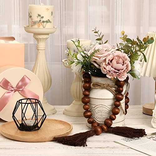 IMIKEYA Wooden Beads Garland: 2PCS Farmhouse Wood Bead Garland for Tiered Tray Farmhouse s Retro Hanging Wood with Tassels Prayer Rustic for Coffee Table Decor