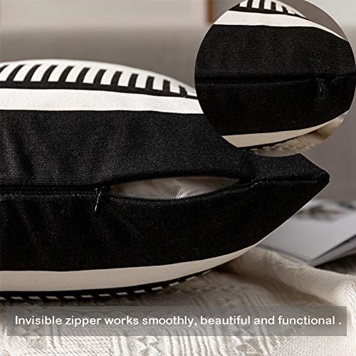 26x26 Boho Striped Pillow Cover with Faux Leather Accent, Black, 2 PC