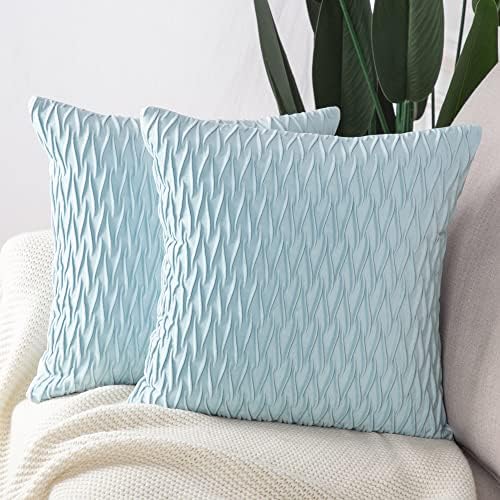 MADIZZ Set of 2 Super Soft Velvet Decorative Throw Pillow Covers 20x20 inch Light Blue Square with Texture Luxury Style Cushion Case Pillow Shell for Sofa Bedroom