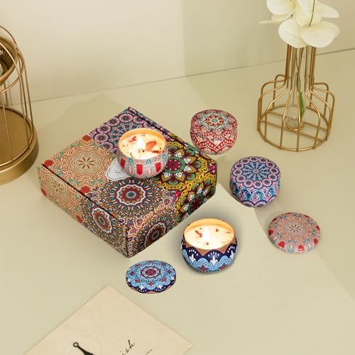 Scented Candles Gift Set, 2.5 oz Aromatherapy Candles for Home, Portable Candles, Soy Wax Tin Jar Candles for Yoga, Bath Long Lasting Time Candles Gift for Women Lavender/Rose/Vanilla/Wolfberry Orange