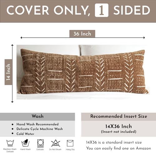 BlissBlush Boho Lumbar Throw Pillow Cover 14X36, Brown Decorative Long Accent Body Lumbar Pillow for Bed, Farmhouse Woven Textured Lumbar Pillowcase for Couch (Cover ONLY)