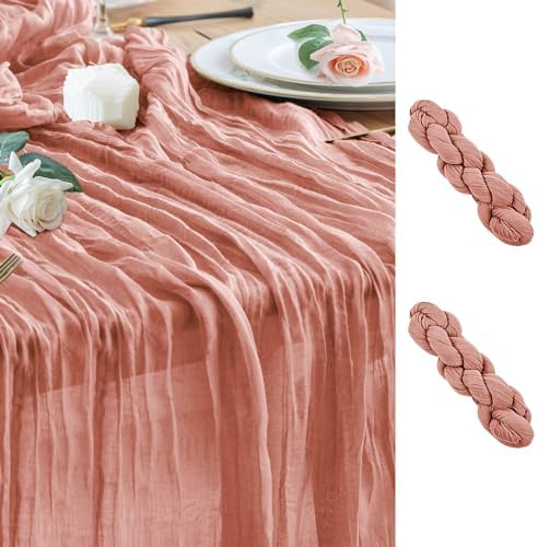 Wokceer Cheesecloth Table Runner Dark Rose 10FT Boho Gauze Runner, 2 Pack