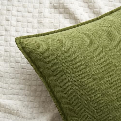 MIULEE Pack of 2 Moss Green Euro Shams Chenille Pillow Covers 22x22 Inch