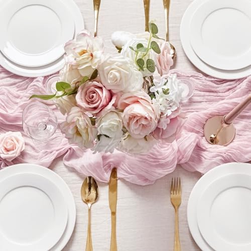Sioloc 10 Pack Light Pink Cheesecloth Table Runner 120'' x 35'',Spring Easter Decor Soft Gauze Boho Wedding Table Decor for 10ft Table Birthday Party,Baby Shower, Bridal Shower, Home & Event Decor