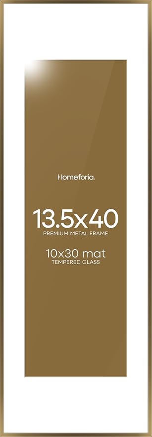 Homeforia 13.5x40 Bronze Picture Frame, High-End Metal, 10x30 Mat, Glass