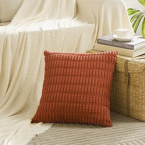 Fancy Homi 4 Packs Decorative Throw Pillow Covers for Living Room Couch Bed, Modern Farmhouse Boho Home Décor Accent Cushion Case, 16" x 16", Burnt Orange