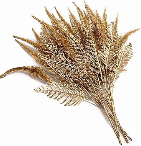 CATTREE Christmas Artificial Plants, Plastic Grass Faux Shrubs Fake Leaves Simulation Setaria Bushes Home Indoor Outdoor Garden Wedding Festival Decoration Hall Table Planter Filler – Gold 4 Pack