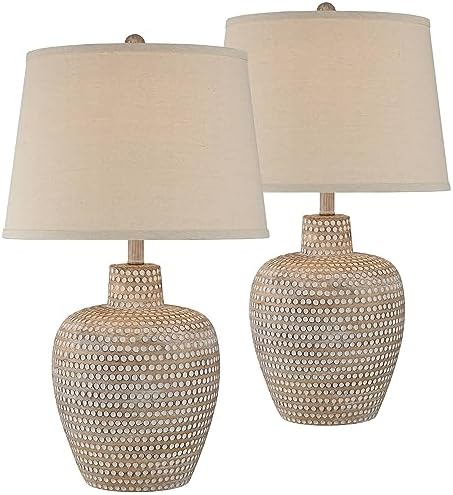 Glenn 27" Tall Table Lamps Set of 2 Dappled Beige with Smart Sockets