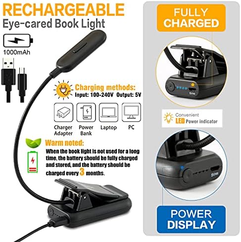 VAVOFO Amber Rechargeable Book Lights, Blue Light Blocking Reading Lights, 7 LEDs Eye Care 9 Colors 9 Brightness Clip On for Bookworms with Power Indicator Lasting 70h (2-Pack, Black)