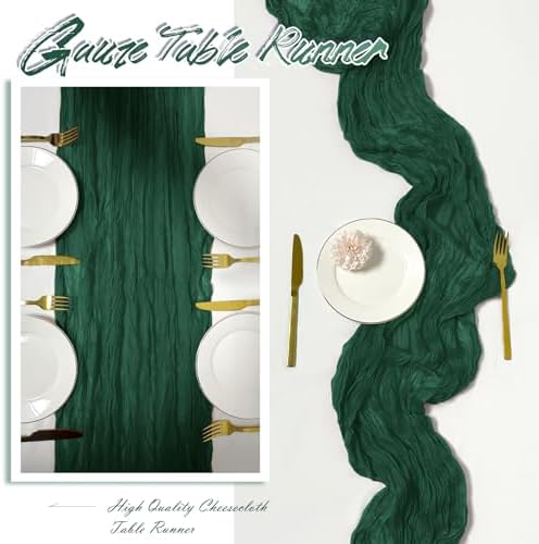 15 Pack Emerald Green Cheesecloth Table Runner 17 x 108 inch Cheese Cloth Table Runners 9ft Green Table Runner Rustic Romantic Sheer Gauze Runner for Wedding Party Baby Shower Table Decoration