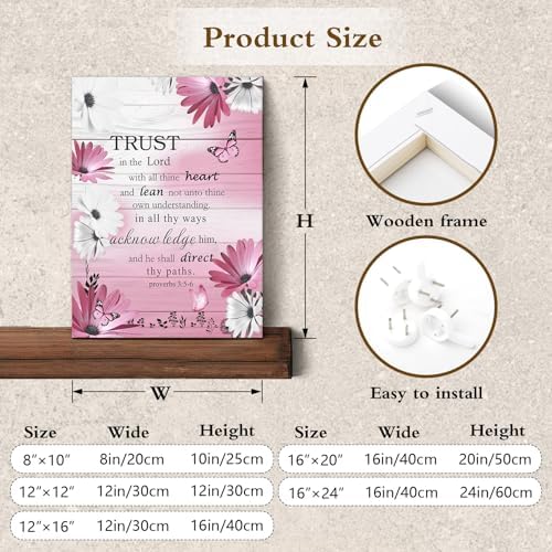 LB Pink Floral Bible Verse Wall Art for Bathroom Daisy and Butterfly Canvas Wall Art Wall Paintings Home Decor Rustic Vintage Wall Pictures for Living Room Bedroom Office Ready To Hang, 8x10 Inch