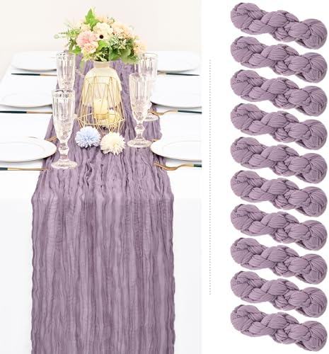 10 Pack Purple Cheesecloth Table Runner, Extra Wide 35x120 Inch