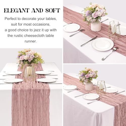 Dusty Pink 10FT Cheesecloth Table Runner Boho Gauze Fabric Table Runner Rustic Sheer Runner for Wedding Birthday Baby Shower Party Boho Table Decoration