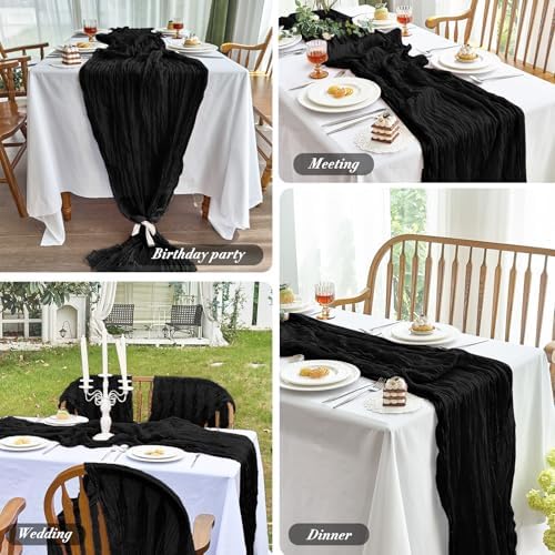 6 Pack Cheesecloth Black Table Runner for Hallowmas Party Home Decor