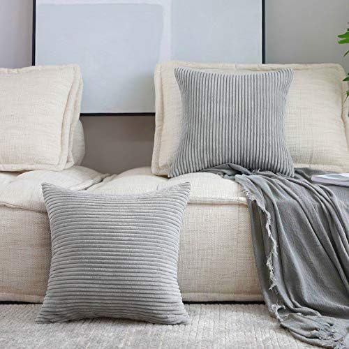 Home Brilliant Pillow Covers 22x22 2 Packs Throw Pillows Covers Striped Velvet Sofa Pillows Decorative Sets Holiday Decor, 55cm, 22 x 22 Inch, Light Grey