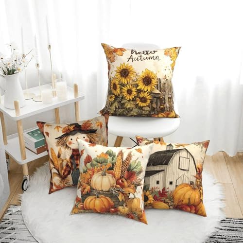 Thanksgiving Day Throw Pillow Covers Set of 4 Decorative Soft Double Sided Print Pillow Case Farmhouse Home Decor for Living Room Sofa Couch 18x18