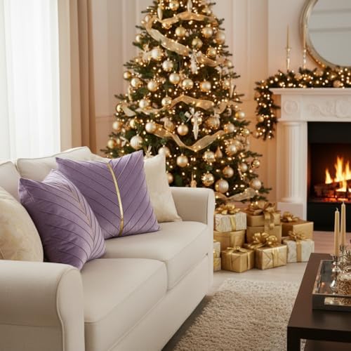 Velvet Throw Pillow Covers 24x24 inch Pack of 2 Gold Decor Purple
