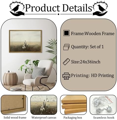 Wood Framed Jesus Wall Art, Christian Canvas Wall Decor, Jesus Leaves the 99 Sheep Poster Print Picture, Lost Lamb Religious Artwork Oil Painting for Living Prayer Room Bedroom 24x36 inch