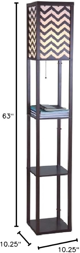 Wooden Shelf Floor Lamp with Panels -Features Sturdy Multi-Level Shelf for Storage - Great for Living Room Open Space - 63" Tall (Brown, Zig-Zag)