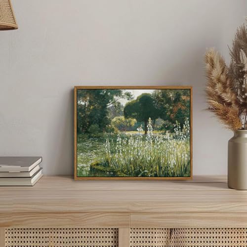 OIQArtOIQ Vintage Framed Wall Art Garden Landscape Canvas Art Prints Rustic Farmhouse Scenery Pictures Wall Decor Modern Cottagecore Paintings Artwork For Bedroom Bathroom Office Living Room