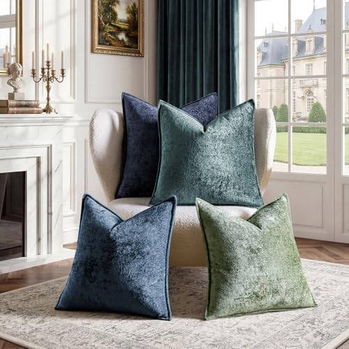 a moment Throw Pillow Covers 24X24 Inch 4 Packs,Soft Velvet Decorative Pillow Cases with 3D Ice Flower,Texture Modern Accent Cushion Covers for Sofa Couch Home Decor Peacock Noir