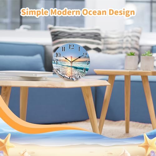 VIKMARI 8in Beach Coastal Wall Clock, Small Wooden Ocean Kitchen Decor
